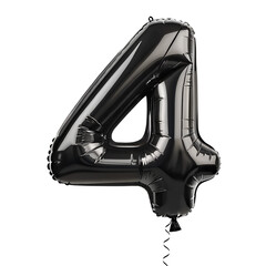 Number 4 Black Foil Balloon Isolated on Transparent Background PNG