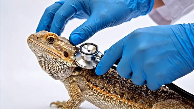 Reptile being examined by veterinarian