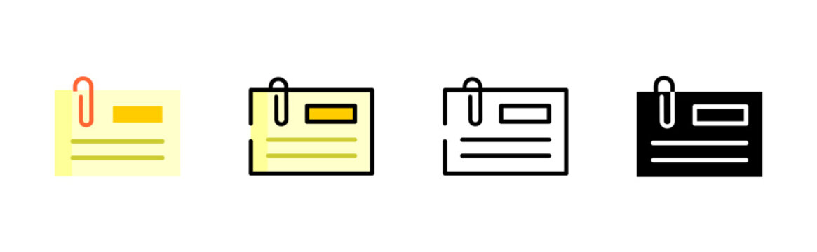 Note card and paper clip office icons. Minimal thin line vector set