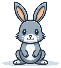 Obraz premium Cute Gray Rabbit Cartoon Illustration: Adorable Bunny with Big Ears and White Belly