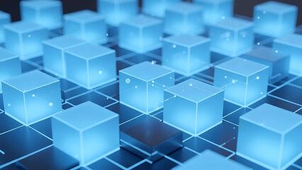 Obraz premium Glowing blue cubes in futuristic grid structure