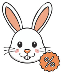 Happy Bunny Face with Orange Discount Tag Cartoon Illustration