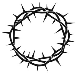 Symbolic Black Crown of Thorns on White Background, Religious Iconography, Suffering, Sacrifice