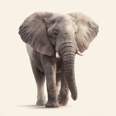 Obraz premium Hyper-realistic digital illustration of a solitary gray elephant on a white background