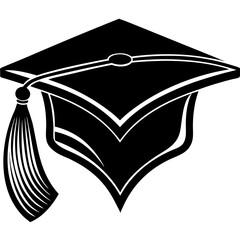 Black graduation cap with tassel illustration on white, symbolizing academic achievement and educational milestone