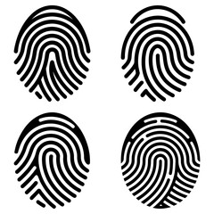Four fingerprint illustrations displayed in a square formation on a clean white background from a direct viewpoint