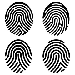 Four fingerprint illustrations arranged in a square pattern on a clean surface