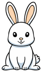 Obraz premium Cartoon illustration of a white bunny with long ears, sitting and facing the viewer.