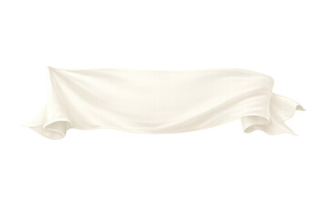 Naklejka premium Flying white fabric banner showing a flowing empty textile scroll or flag rippling in the wind, isolated with a transparent background