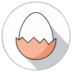 Illustration of a Cracked Eggshell Graphic Icon Symbol with Long Shadow