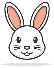 Obraz premium Cartoon rabbit face, simple vector illustration of cute bunny head with long ears, happy smiling Easter animal
