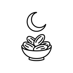 Dates and crescent moon Ramadan vector style coloring page 