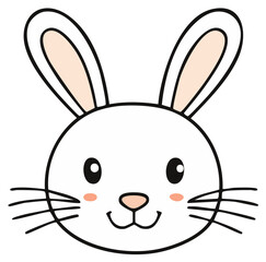 Fototapeta premium Adorable cartoon white rabbit head with long ears, pink cheeks, and a happy smile