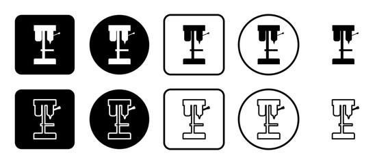 Icon set of boring mill symbol. Filled, outline, black and white icons set, flat style.  Illustration on transparent background
