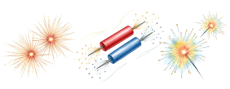 Sparklers and Fuse Ignitors Festive Celebration Elements, Isolated on Transparent Background