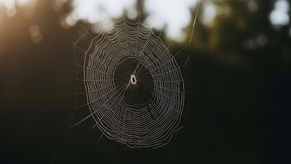 Delicate spider web glistening in the morning light