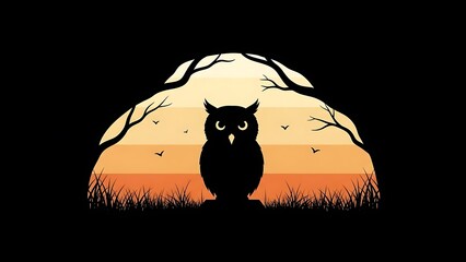 Owl silhouette against orange sunset background