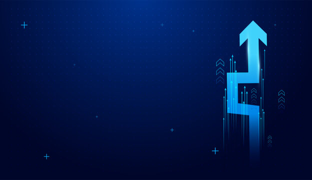 Growth finance and business arrows blue on dark technology background, Dynamic arrows design highlights increase and forward finance growth. vector illustration