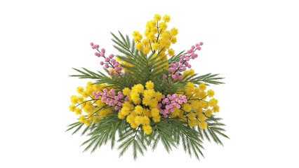 Yellow Mimosa and Pink Berries Floral Arrangement
