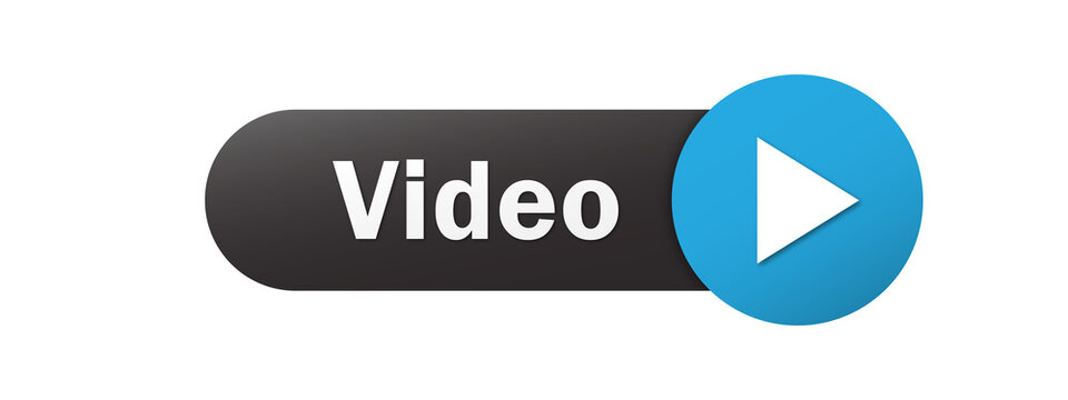 VIDEO blue and black button with play symbol on transparent background