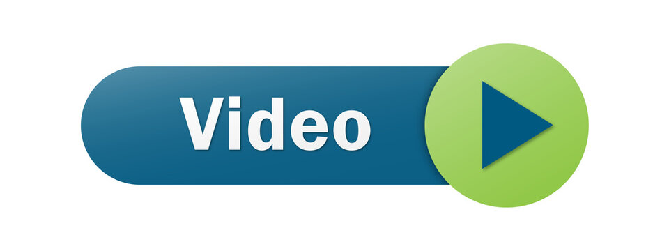 VIDEO blue and green button with play symbol on transparent background