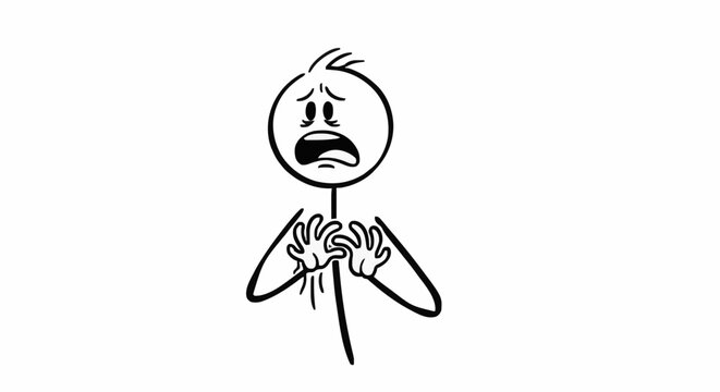 Scared Stick Figure Expressing Fear and Anxiety.