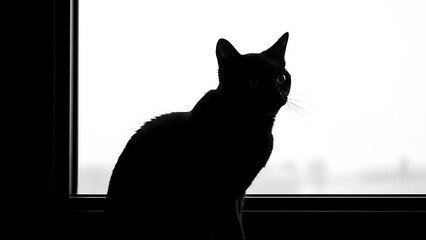 Black cat sitting on window sill