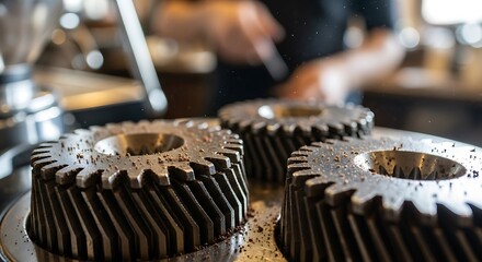 Industrial Gear Wheels Close Up in Workshop