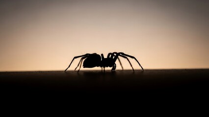 Silhouette of a spider on the ground at sunset