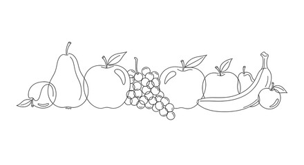 Fresh Fruit and Banana Cluster Line Art