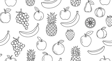 Fresh Fruit Pattern with Pineapple Banana Apple and Grapes