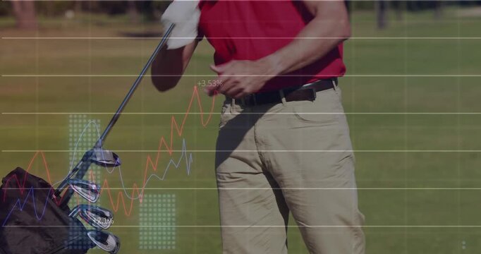 Animation of data processing over male golf player on golf course