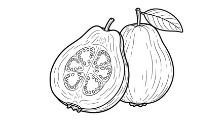 Fresh Pear Fruit Cut and Whole on White Background