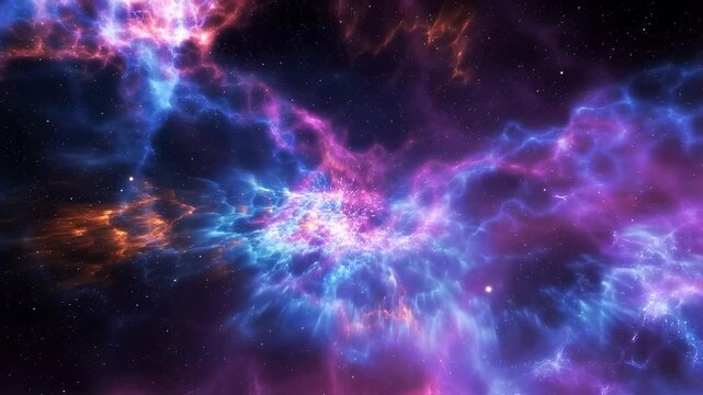 Vibrant cosmic nebula with swirling colors and stars. A stunning visual representation of the universe's beauty and mystery
