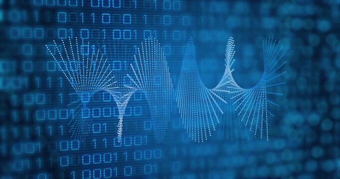 Animation of spiral pattern moving over illuminated blue binary codes