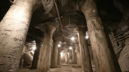 Massive subterranean energy storage caverns with robust structural support system