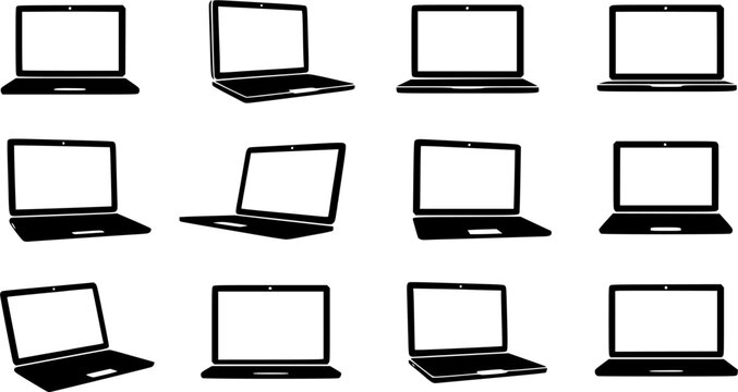 laptop vector sign isolated transparent screen simple silhouette led type business digital technology