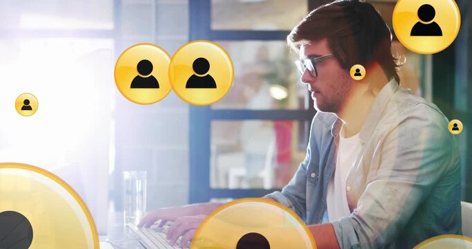 Animation of multiple profile icons over caucasian programmer frustrated as unable to crack code