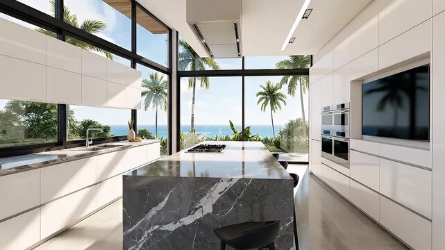Modern Kitchen with Ocean View Interior.