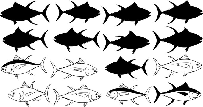 Tuna fish silhouette icon, tuna line art vector illustration silhouette of tuna black tuna silhouette