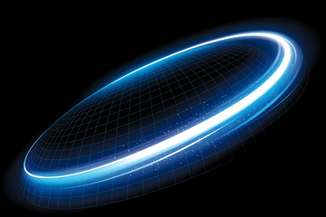 Futuristic glowing blue grid sphere on dark background