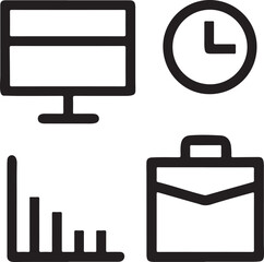 Business Essentials Icon Set: A collection of minimalist business icons representing key aspects of corporate life. Perfect for design projects.