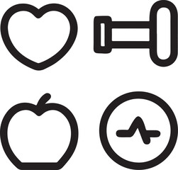 Wellness and Health Icons: Symbolic icons for heart, dumbbell, apple, and EKG wave. Embrace the vitality of a healthy lifestyle with these simplistic and evocative illustrations. 