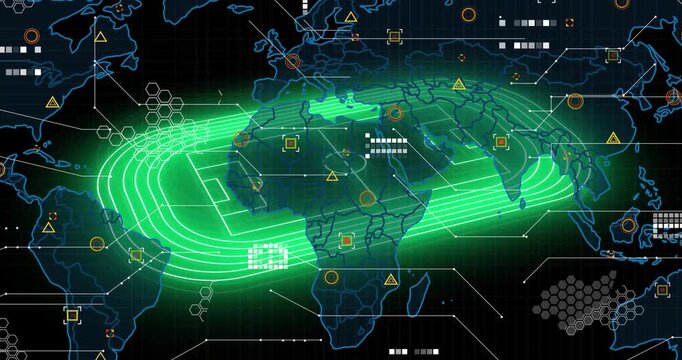 Green line appearing off US East Coast forming U-shaped track sweeping eastward showing data flow