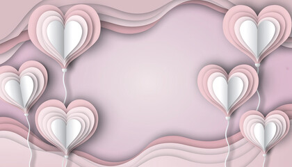 Romantic Paper Cut Heart Balloons Valentine Background