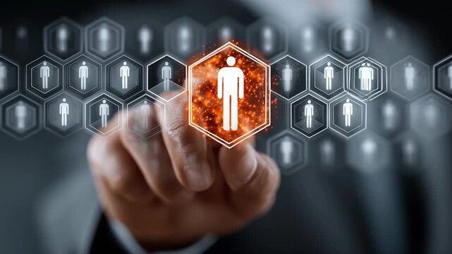 Businessman hand holding a virtual screen represent manage population society