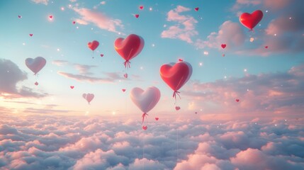 Fototapeta premium A Box flying on a parachute with pink cloud in valentine day,package flying down from sky and cloud with parachute, concept for delivery service,shopping online,air delivery service.