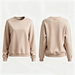 Plain Beige Crewneck Sweatshirt Front and Back Mockup