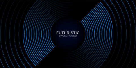 3D blue techno abstract background overlap layer on dark space with circle stripes shape decoration. Modern graphic design element future style concept for banner, flyer, card, or brochure cover