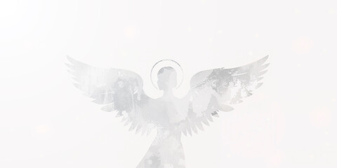 Fototapeta premium Minimal angelic silhouette in heavenly light.Symbol of divine protection, guardian spirit, faith, hope and spiritual guidance. 